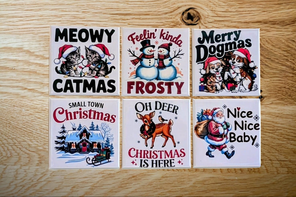 Christmas magnet set, festive holiday magnets